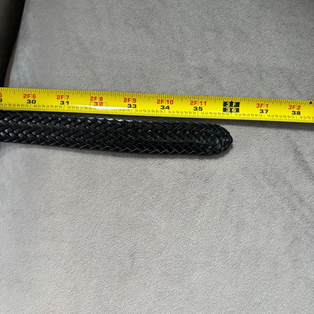 Ben Pollack Woven Braided Bonded Leather Belt Black Silver Buckle Size Small